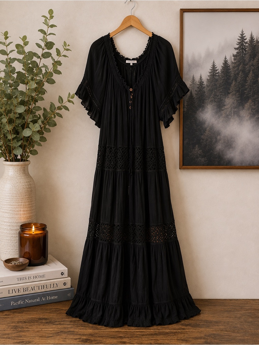 Free People Dream On Black Boho Maxi Dress